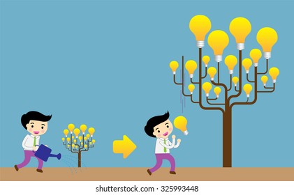 Businessman watering idea tree. exuberant. vector illustration. flat design