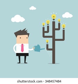 Businessman watering idea tree vector