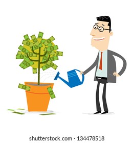 Businessman Watering A Money Tree