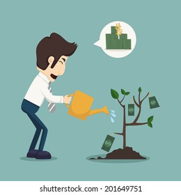 Businessman watering a plant of money, eps10 vector format