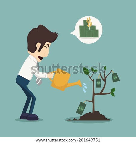 Businessman watering a plant of money, eps10 vector format
