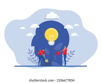 businessman Watering plants with big brain growth mindset idea concept vector