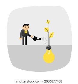 businessman watering plants lightbulb vector