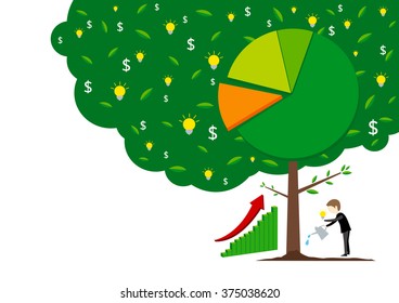 Businessman watering tree vector illustration