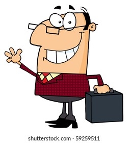 Businessman Waving  A Greeting