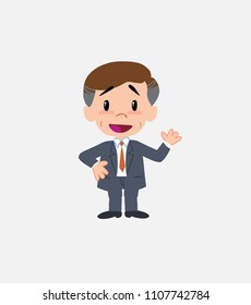 Businessman waving, happy.