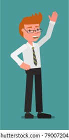 Businessman waving his hand. Vector illustration. Flat design style.