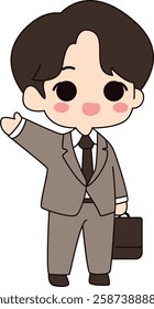 Businessman Waving and Holding Briefcase