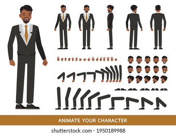 Businessman wear black suit character vector design. Create your own pose.