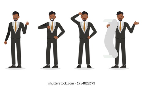 businessman wear black suit character vector design. Presentation in various action.