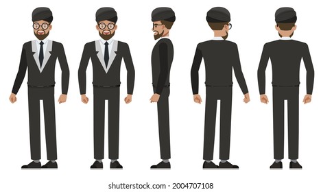 Businessman wear black suit character vector design. Presentation in various action.