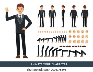 Businessman wear black suit character vector design. Create your own pose.