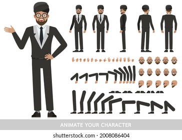 Businessman wear black suit character vector design. Create your own pose.