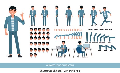 Businessman wear blue jeans shirt character vector illustration design. Create your own pose.