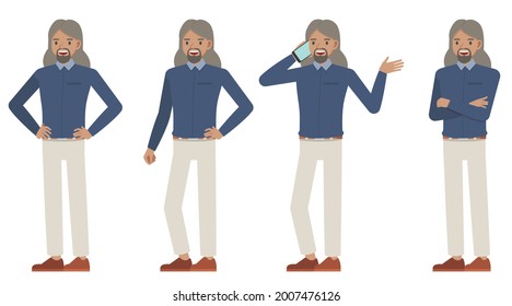 Businessman wear blue shirt and yellow trousers character vector design. Presentation in various action.