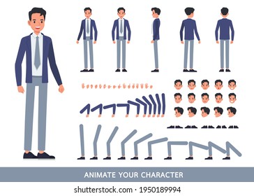 Businessman wear blue suit character vector design. Create your own pose.