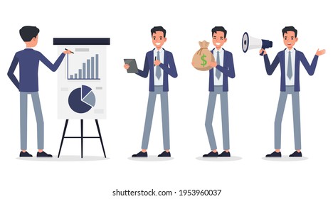 businessman wear blue suit character vector design. Presentation in various action.