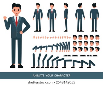 Businessman wear blue suit character vector illustration design. Create your own pose.