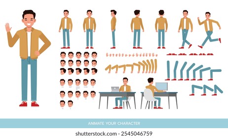 Businessman wear brown jacket character vector illustration design. Create your own pose.