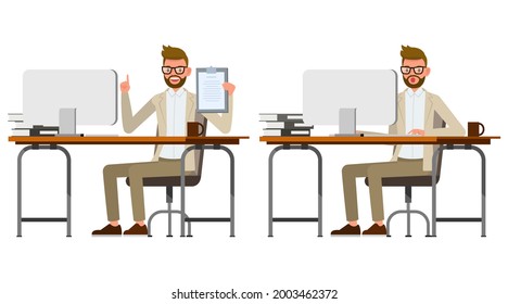 Businessman wear brown suit character vector design. Presentation in various action.