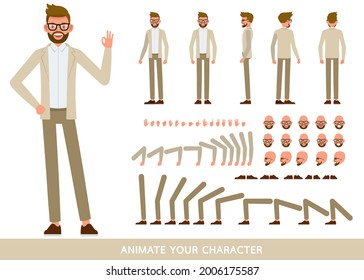 Businessman wear brown suit character vector design. Create your own pose.