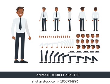 Businessman wear white shirt and blue tie character vector design. Create your own pose.