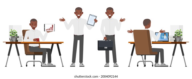 Businessman wear white shirt character vector design. Presentation in various action.