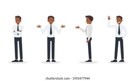 businessman wear white suit and blue tie character vector design. Presentation in various action.