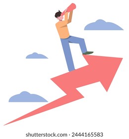 businessman wearing binoculars. getting ideas, strategies, achieving success, solving problems, fighting stress, success, happiness, finances. suitable for a business theme. flat vector illustration.