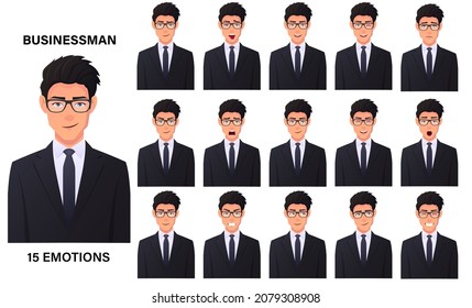 Businessman Wearing Black Suit Coat Emotions And Facial Expressions, Happy, Sad, Excited, Smiling Premium File