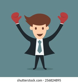 businessman wearing boxing gloves, cartoon concept vector illustration.