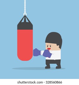 Businessman wearing boxing gloves and punch the punching bag, VECTOR, EPS10