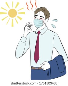 Businessman wearing a face mask with symptoms of heat stroke