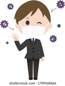 Businessman  wearing face medical mask.Vector illustration.