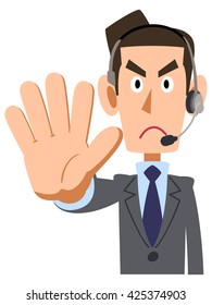 Businessman wearing the headset to stop
