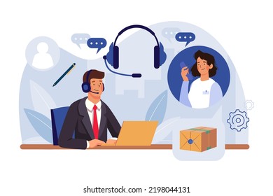 Businessman Wearing Headset Talking to a caller in Customer Services Center