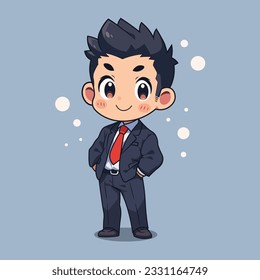 Businessman wearing a neat suit and tie cute illustration