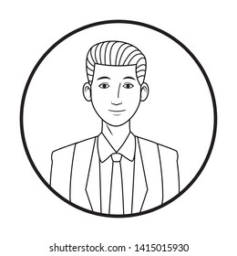 businessman wearing suit avatar cartoon character profile picture portrait round icon black and white vector illustration graphic design