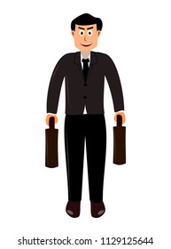 Businessman wearing a suit. Good looks
Standing on the left hand holds the bag and the right hand holds the bag. Vector image