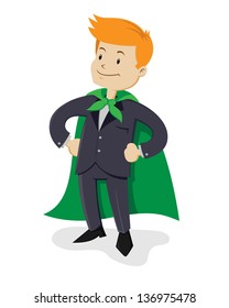 Businessman wearing superhero cape, vector cartoon