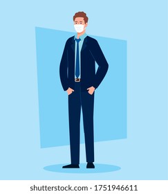 businessman wearing surgical mask, health care and prevention concept vector illustration design