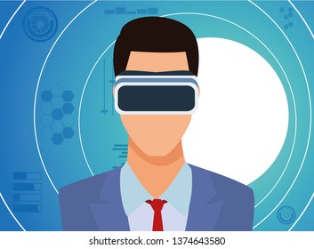 businessman wearing virtual reality headset