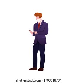 a businessman wearing white mask flat vector illustration