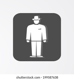Businessman web icon. Boss symbol.  White silhouette on dark grey background.  Vector illustration