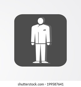 Businessman web icon. Leader symbol.  White silhouette on dark grey background.  Vector illustration