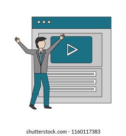 businessman with web page isolated icon