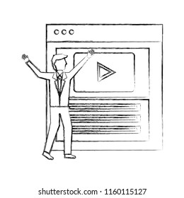 businessman website video player button