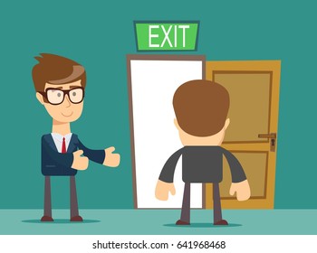 businessman welcomes you to come to his home. Stock vector illustration for poster, greeting card, website, ad, business presentation, advertisement design.