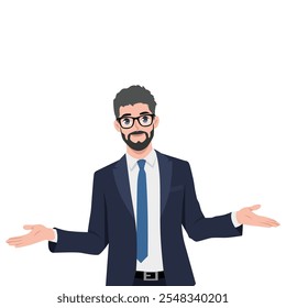 Businessman welcoming with open arms. Flat Vector Character Isolated.