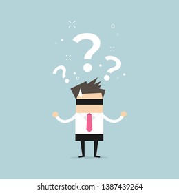 Businessman were blindfolded with black cloth. Businessman can't see the path.
